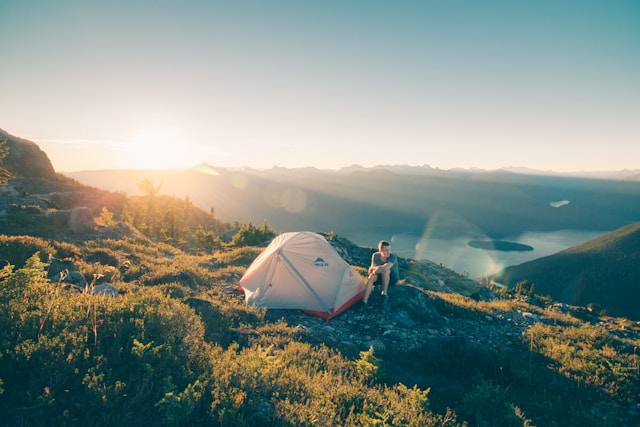 View of mountains from inside a tent